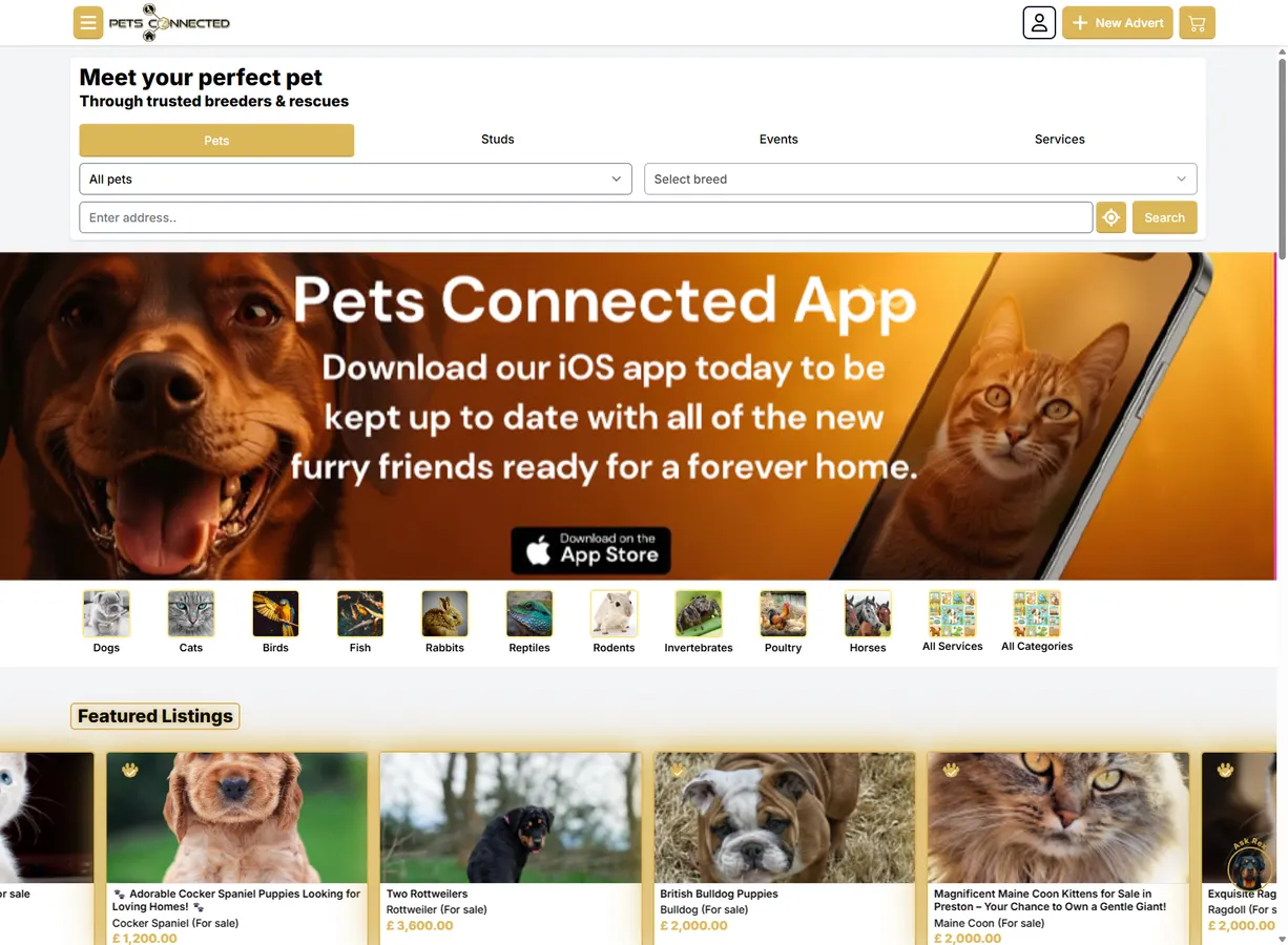 Pets Connected app marketplace screen